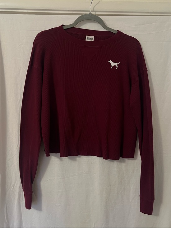 PINK Victoria's Secret Sweaters - PINK Victoria's Secret Maroon Waffle-Knit Crop Top